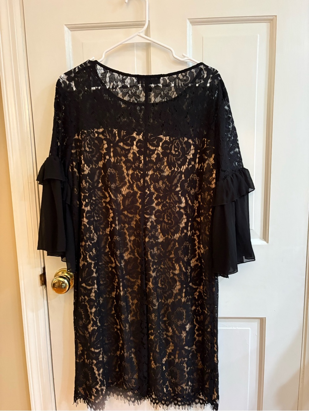 Karen Kane Black Lace Midi Dress with Ruffle Bell Sleeves
